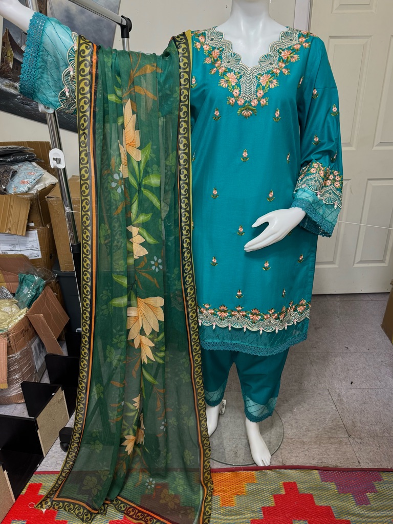 Brand New Cotton Embroidered 3pc Dress